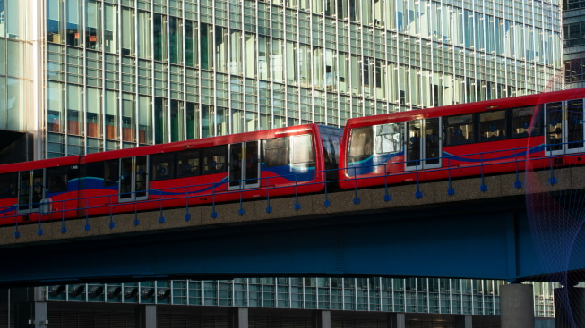 View of city bridge with train in London