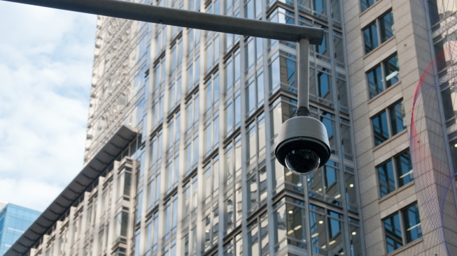 CCTV surveillance security dome camera in the city center