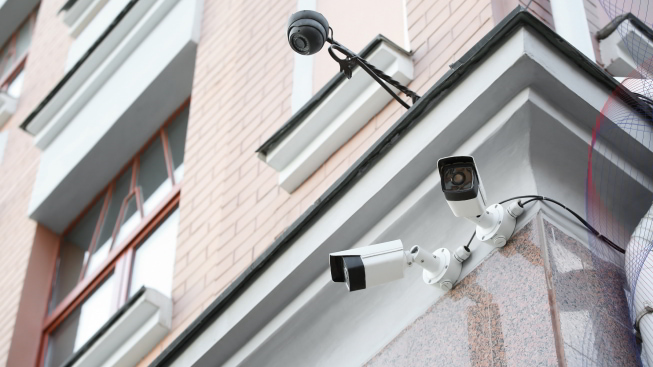 Several security cameras on a building